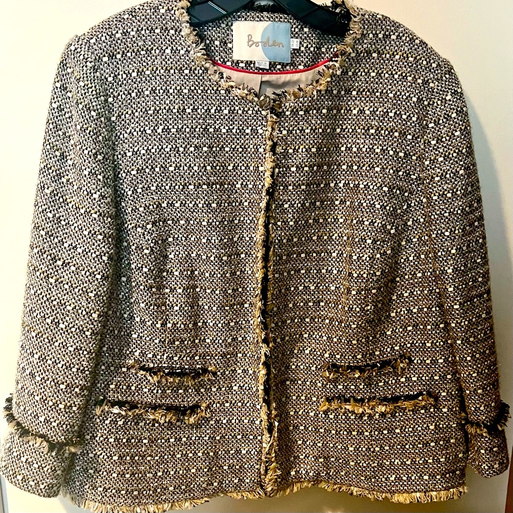 Boden Metallic Tweed Jacket Black Gold Silver Size 18